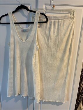 Free People Beach Cream Ribbed Tank & Midi Skirt Set size Small